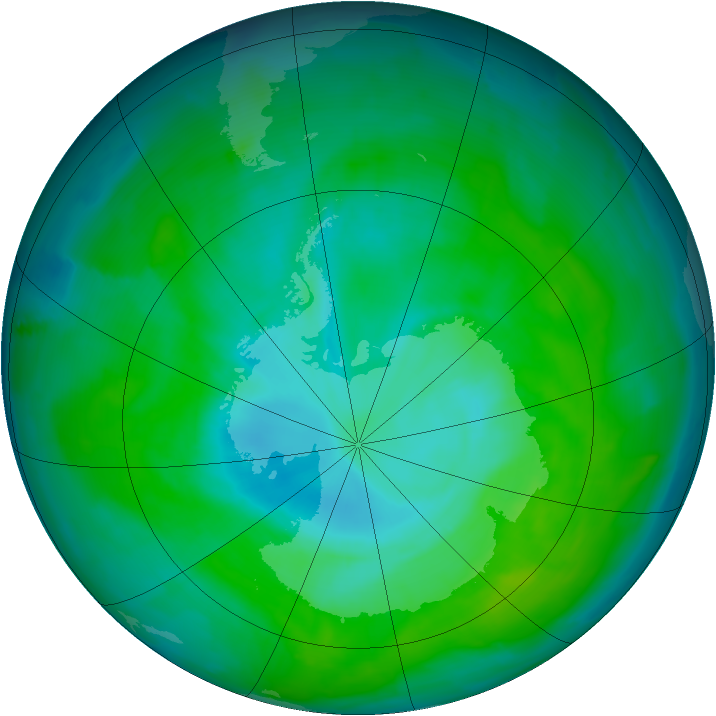 Antarctic ozone map for 29 December 2014
